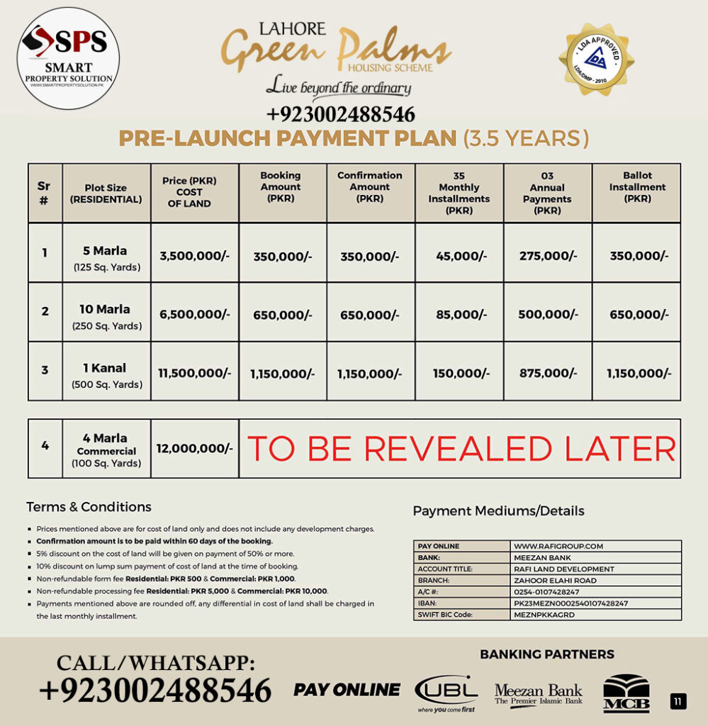 Green Palms Lahore Payment Plan